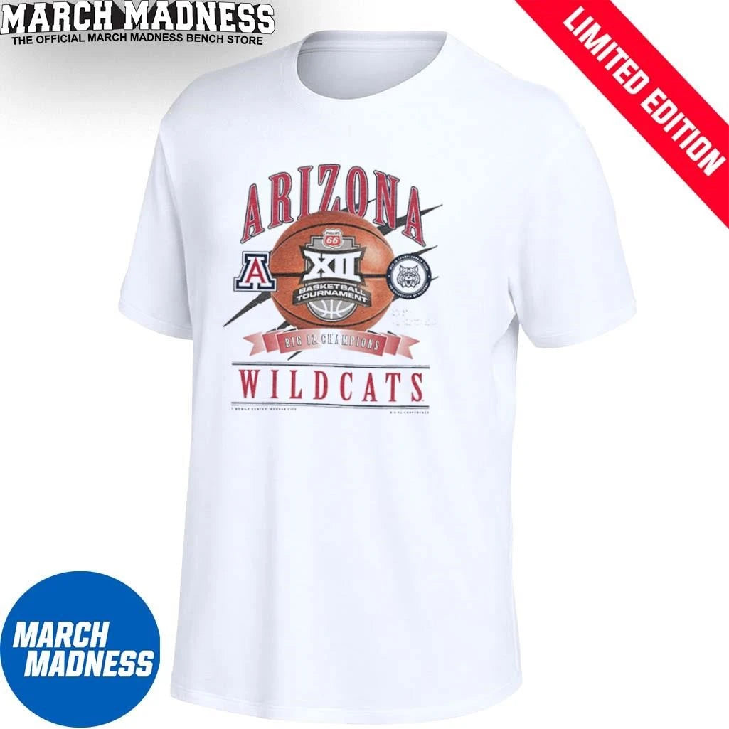 Official Arizona Wildcats 2026 Big 12 Men’s Basketball Conference Tournament Champions Locker Room T-Shirt