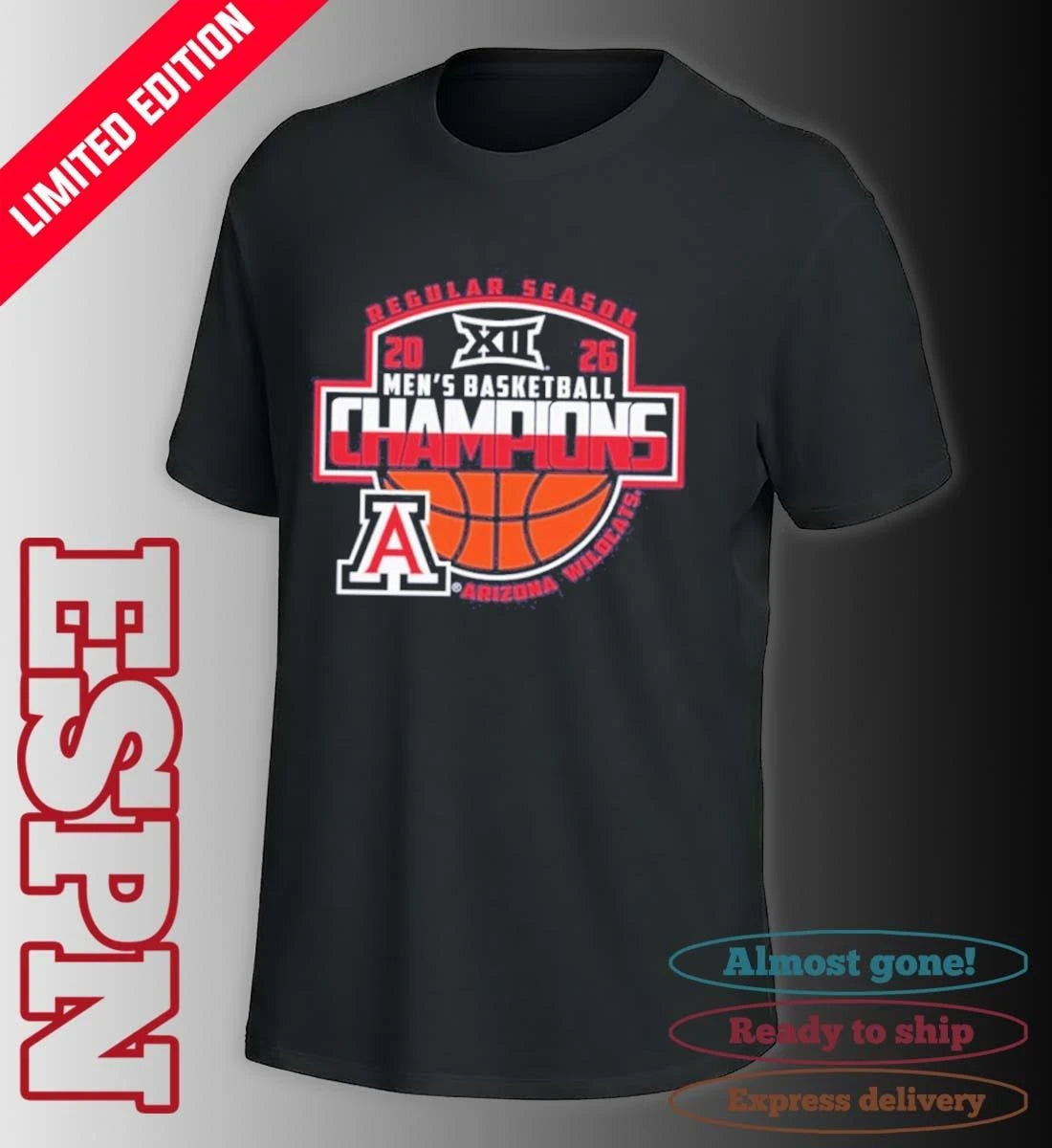 Official Arizona Wildcats 2026 Big 12 Men’s Basketball Regular Season Champions T-Shirt