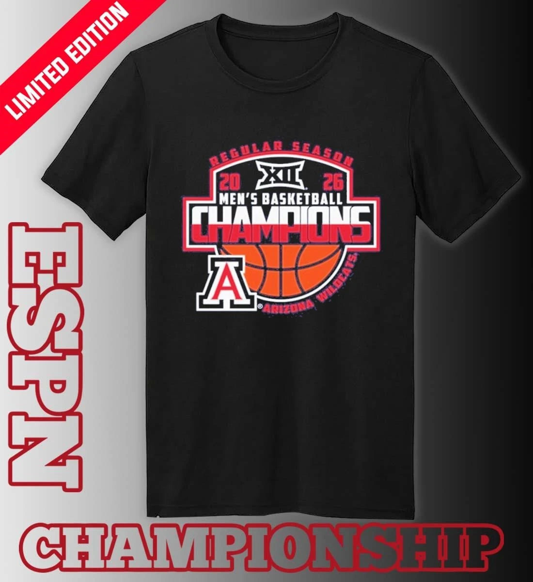 Official Arizona Wildcats 2026 Big 12 Men’s Basketball Regular Season Champions T-Shirt