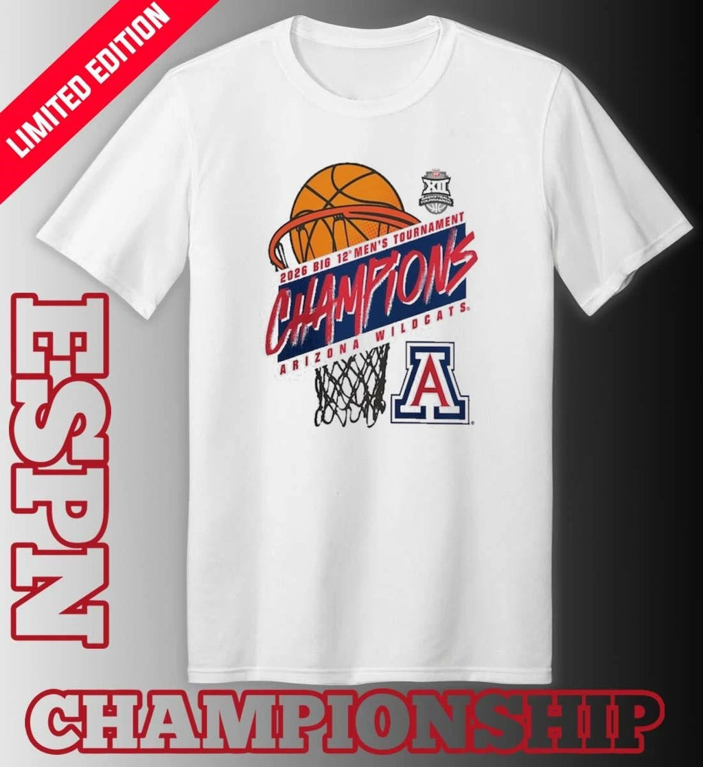 Official Arizona Wildcats 2026 Big 12 Men’s Basketball Tournament Champions Official T-Shirt