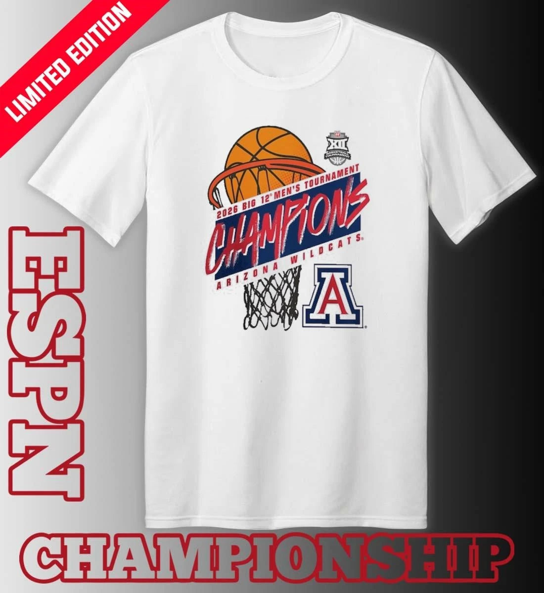 Official Arizona Wildcats 2026 Big 12 Men’s Basketball Tournament Champions Official T-Shirt