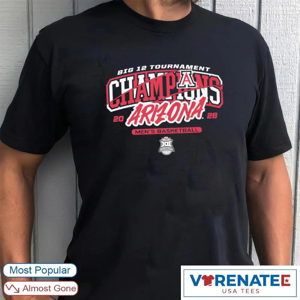 Official Arizona Wildcats Men’s Basketball 2026 Big 12 Tournament Champions Banner T-Shirt
