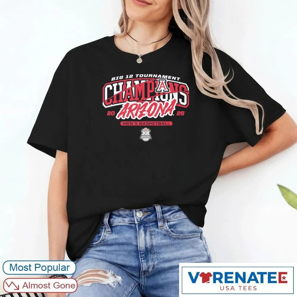 Official Arizona Wildcats Men’s Basketball 2026 Big 12 Tournament Champions Banner T-Shirt
