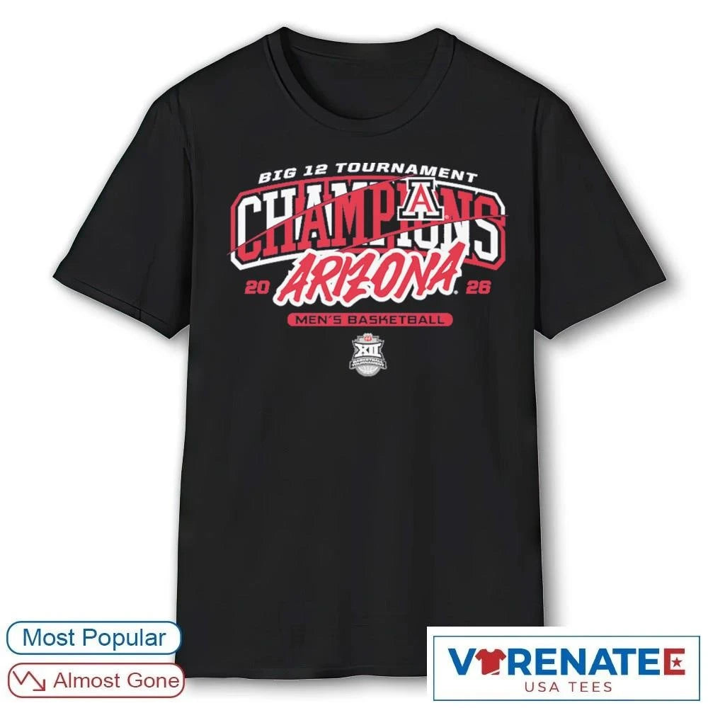 Official Arizona Wildcats Men’s Basketball 2026 Big 12 Tournament Champions Banner T-Shirt