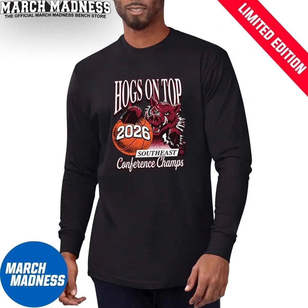 Official Arkansas Basketball Hogs On Top Southeast Conference Champs 2026 Shirt