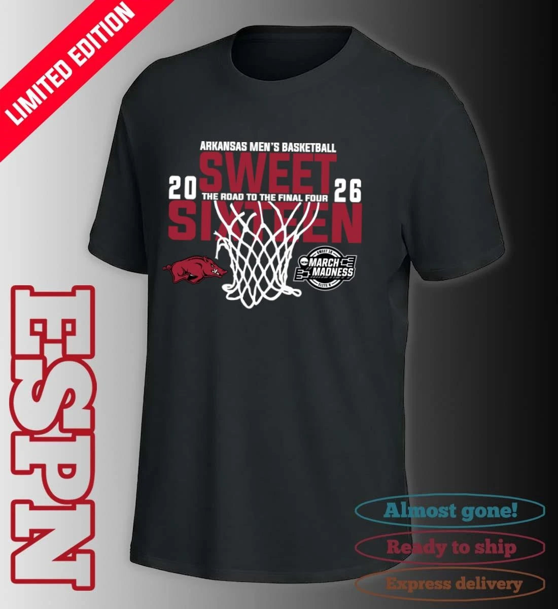 Official Arkansas Men’s Basketball 2026 Sweet Sixteen The Road To The Final Four Shirt