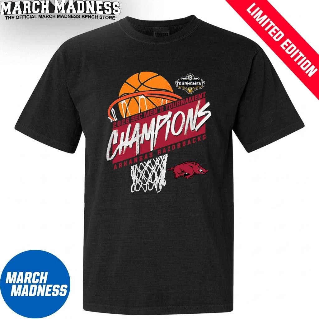 Official Arkansas Men’s Basketball SEC Tournament Champions Basket T-Shirt
