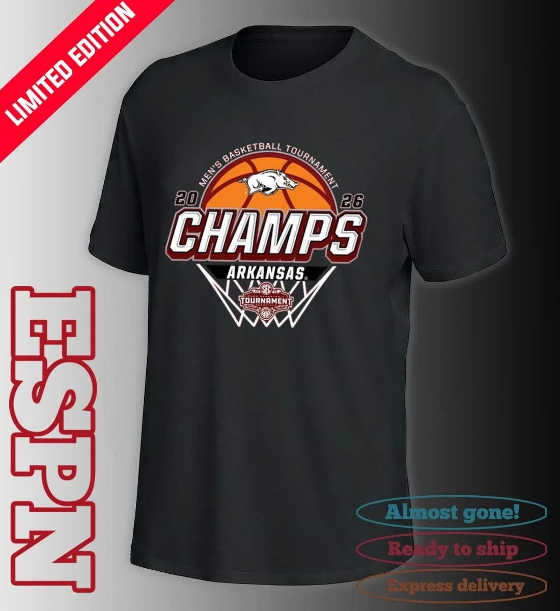 Official Arkansas Men’s Basketball SEC Tournament Champions Official Locker Room T-Shirt
