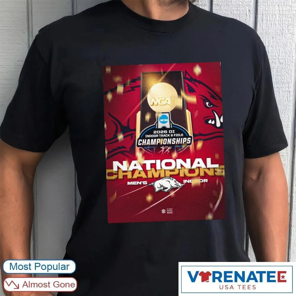 Official Arkansas Razorbacks 2026 NCAA Division I Indoor Track and Field National Championship Poster T-Shirt