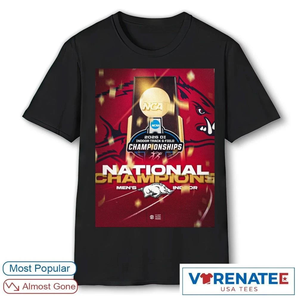 Official Arkansas Razorbacks 2026 NCAA Division I Indoor Track and Field National Championship Poster T-Shirt