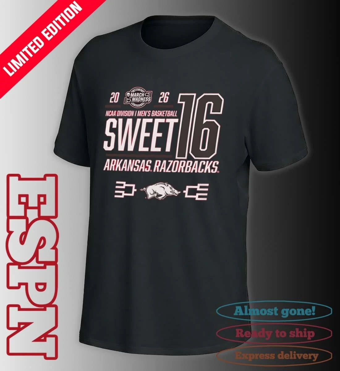 Official Arkansas Razorbacks 2026 NCAA March Madness Sweet 16 Bound Shirt