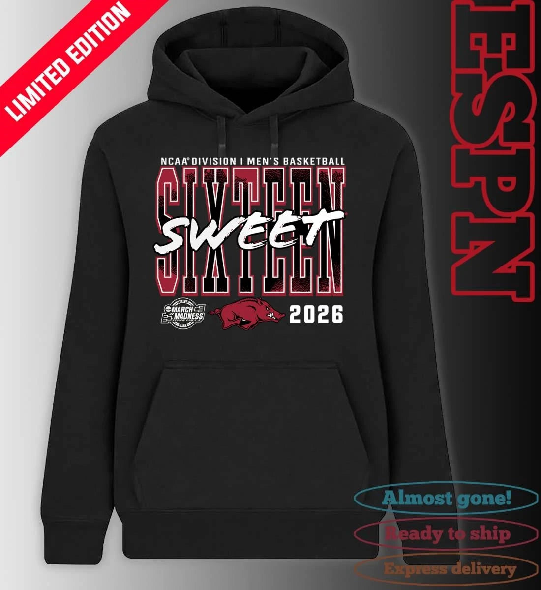 Official Arkansas Razorbacks 2026 NCAA Men’s Basketball Tournament March Madness Sweet 16 T-Shirt