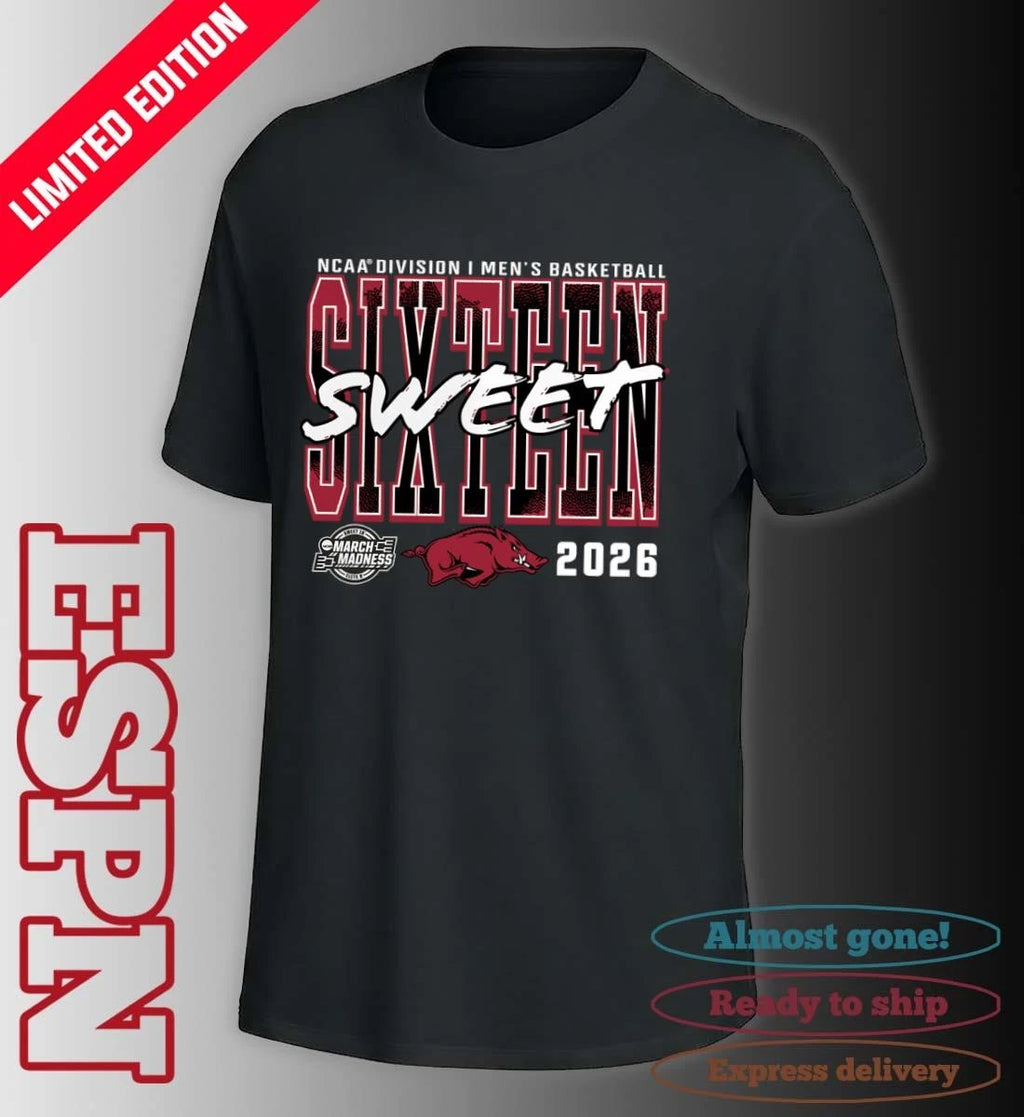 Official Arkansas Razorbacks 2026 NCAA Men’s Basketball Tournament March Madness Sweet 16 T-Shirt