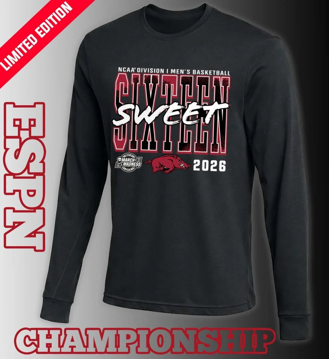 Official Arkansas Razorbacks 2026 NCAA Men’s Basketball Tournament March Madness Sweet 16 T-Shirt