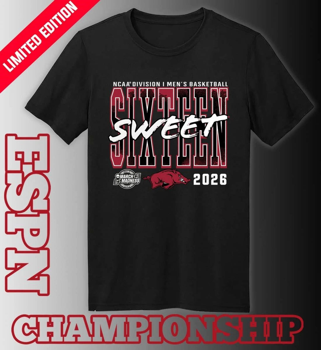 Official Arkansas Razorbacks 2026 NCAA Men’s Basketball Tournament March Madness Sweet 16 T-Shirt