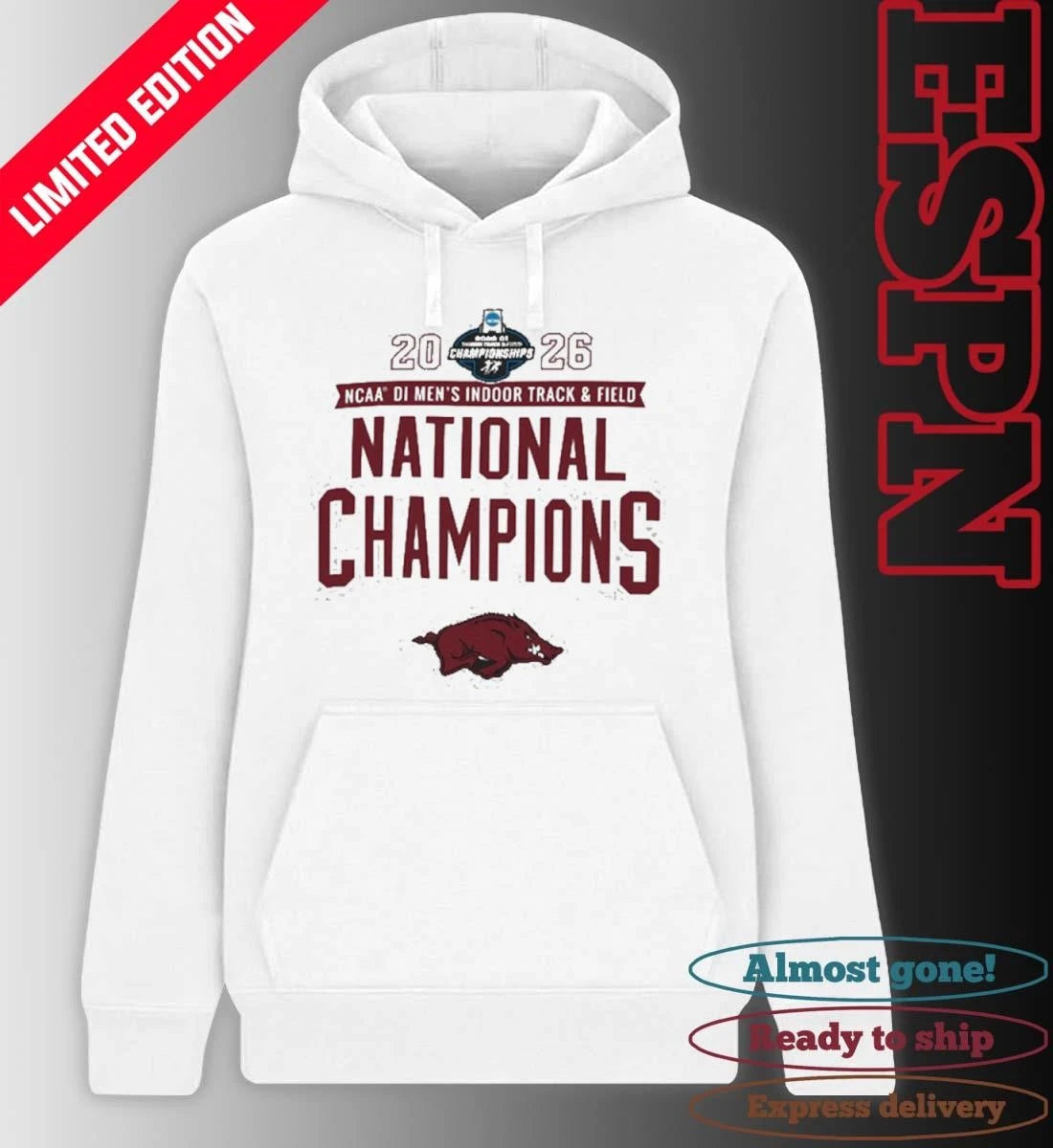 Official Arkansas Razorbacks 2026 NCAA Men’s Indoor Track &amp; Field National Champions T-Shirt