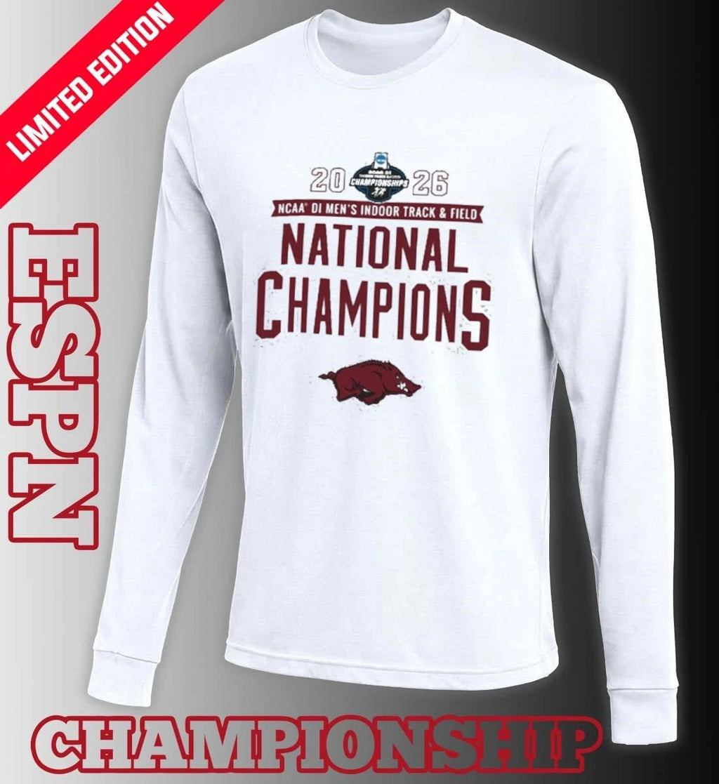 Official Arkansas Razorbacks 2026 NCAA Men’s Indoor Track &amp; Field National Champions T-Shirt