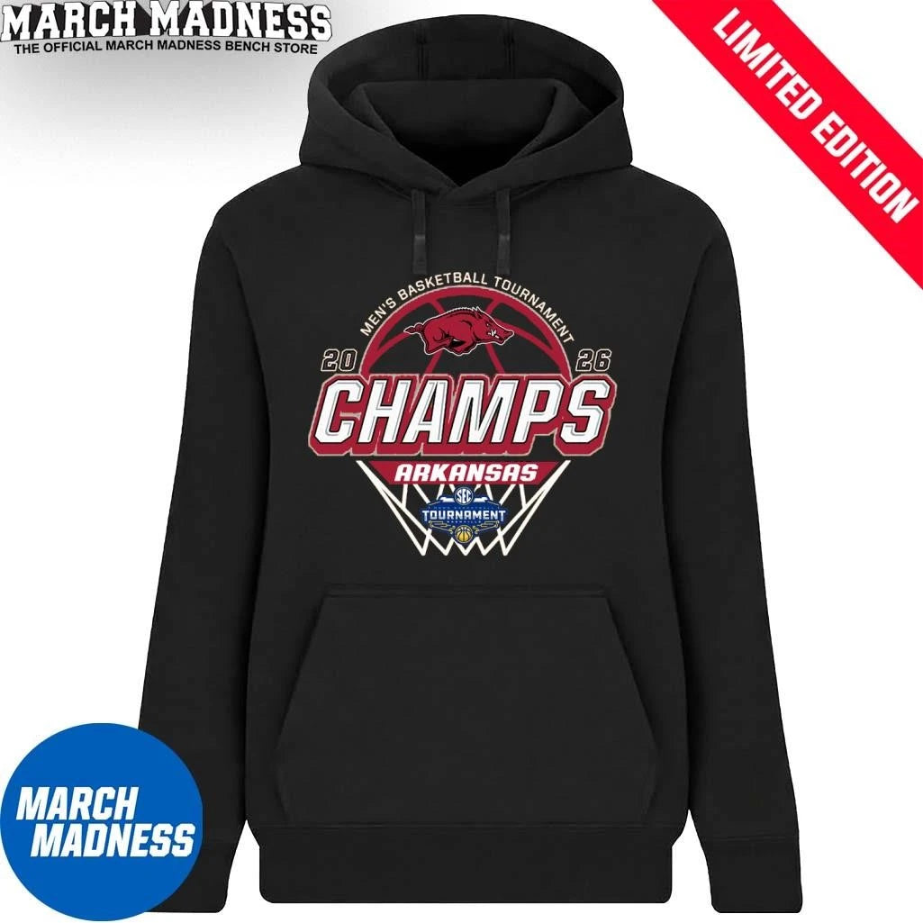 Official Arkansas Razorbacks 2026 SEC Men’s Basketball Tournament Champions Locker Room T-Shirt
