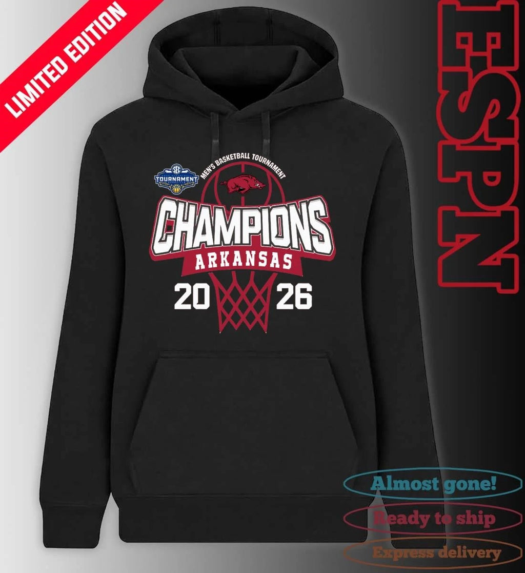 Official Arkansas Razorbacks 2026 Southeastern Conference Men’s Basketball Tournament Champions Shirt