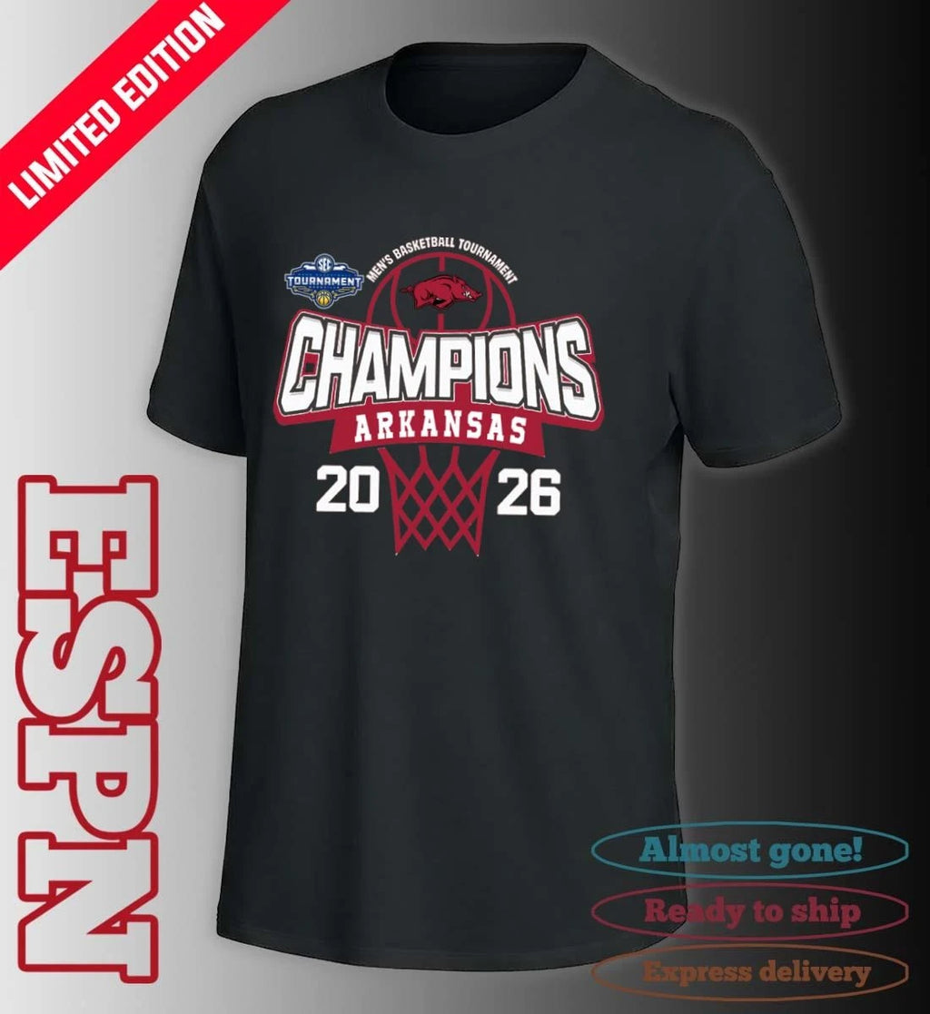 Official Arkansas Razorbacks 2026 Southeastern Conference Men’s Basketball Tournament Champions Shirt