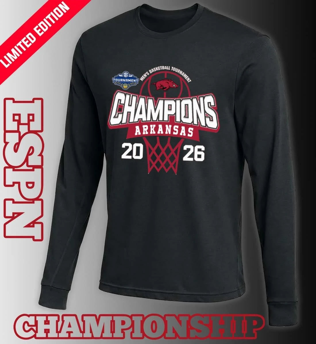Official Arkansas Razorbacks 2026 Southeastern Conference Men’s Basketball Tournament Champions Shirt
