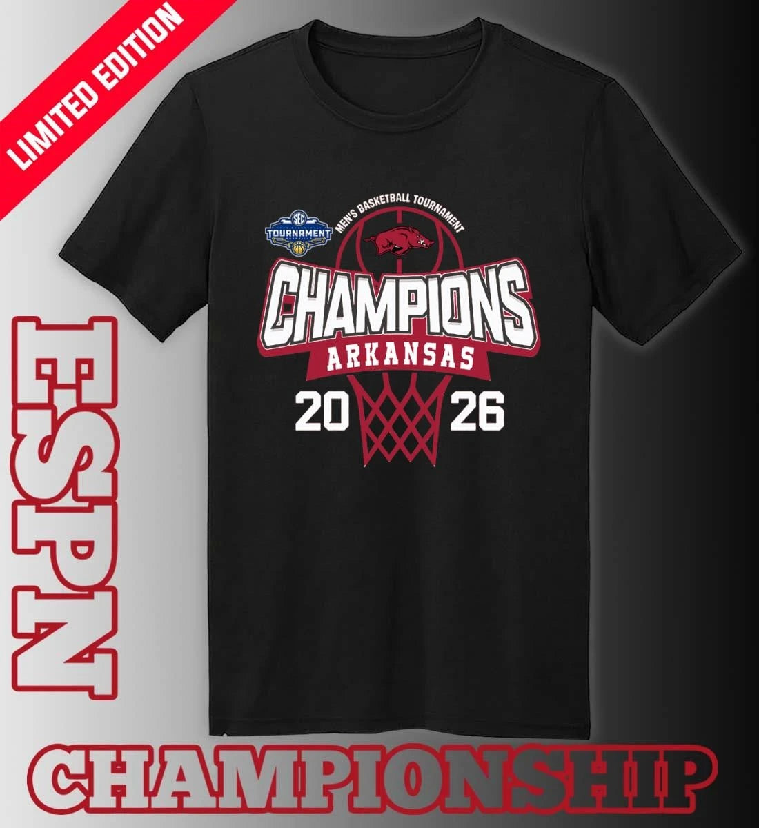 Official Arkansas Razorbacks 2026 Southeastern Conference Men’s Basketball Tournament Champions Shirt