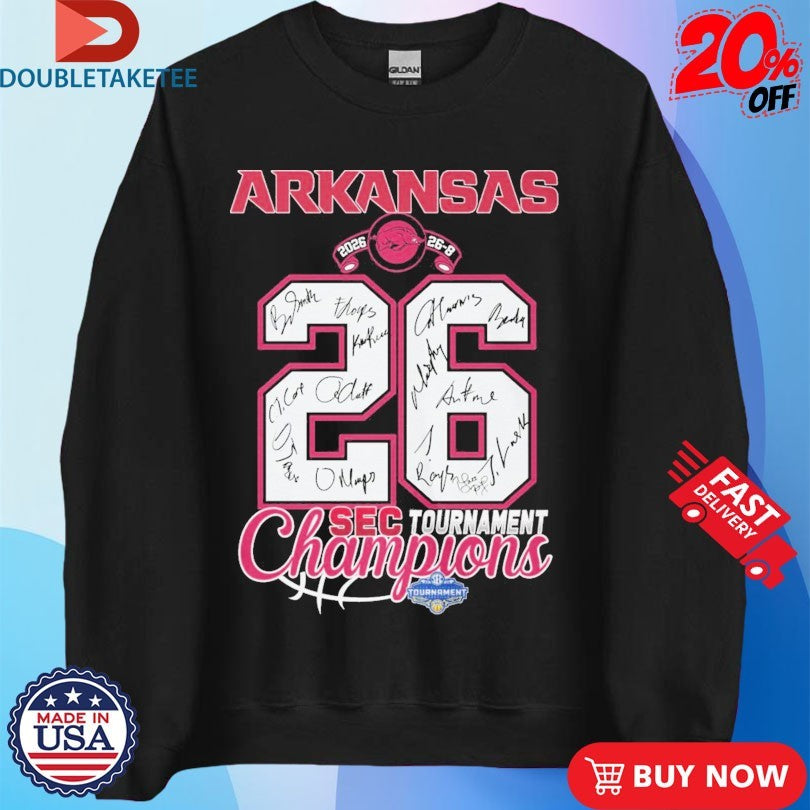 Official Arkansas Razorbacks SEC Men’s Basketball Tournament Champions 2026 26-8 Signatures Shirts