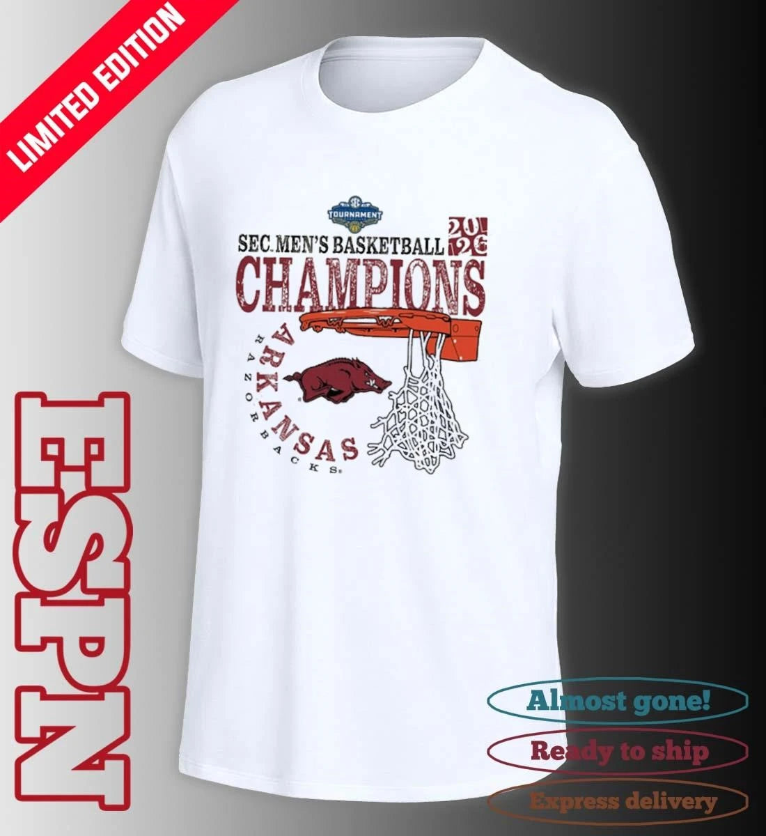 Official Arkansas Razorbacks SEC Men’s Basketball Tournament Champions Cut Nets T-Shirt