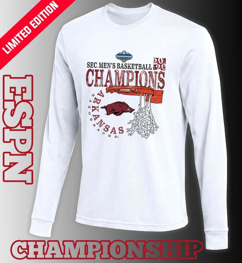 Official Arkansas Razorbacks SEC Men’s Basketball Tournament Champions Cut Nets T-Shirt