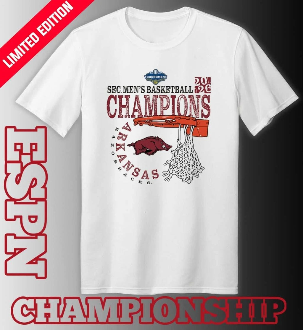 Official Arkansas Razorbacks SEC Men’s Basketball Tournament Champions Cut Nets T-Shirt