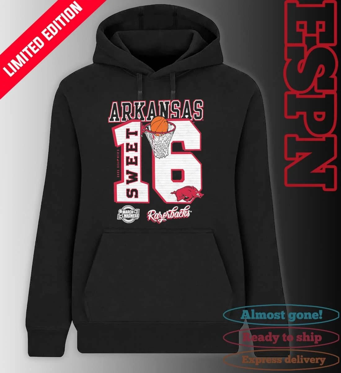 Official Arkansas Razorbacks Sweet 16 NCAA March Madness Shirt