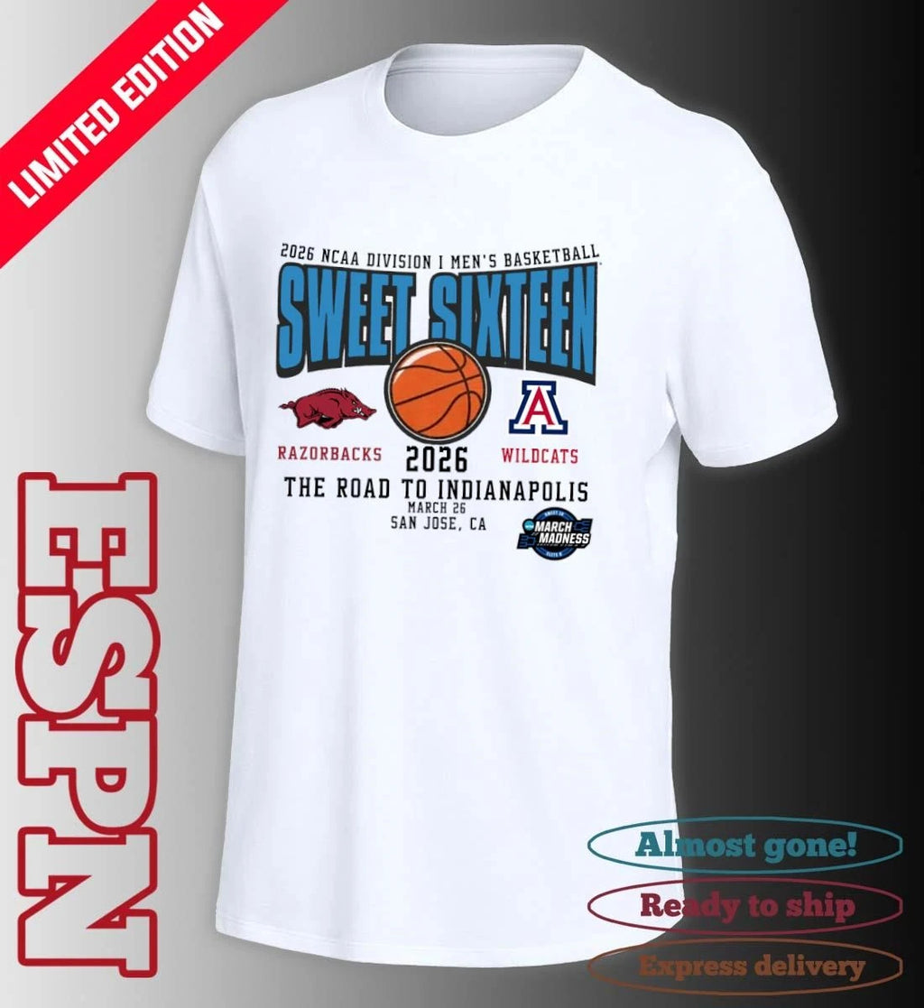 Official Arkansas Vs Arizona 2026 NCAA DI Men’s Basketball Tournament Sweet Sixteen T-Shirt