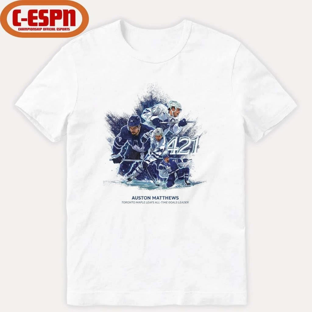 Official Auston Matthews 421 Career Goal All-Time Goals Leader T-Shirt