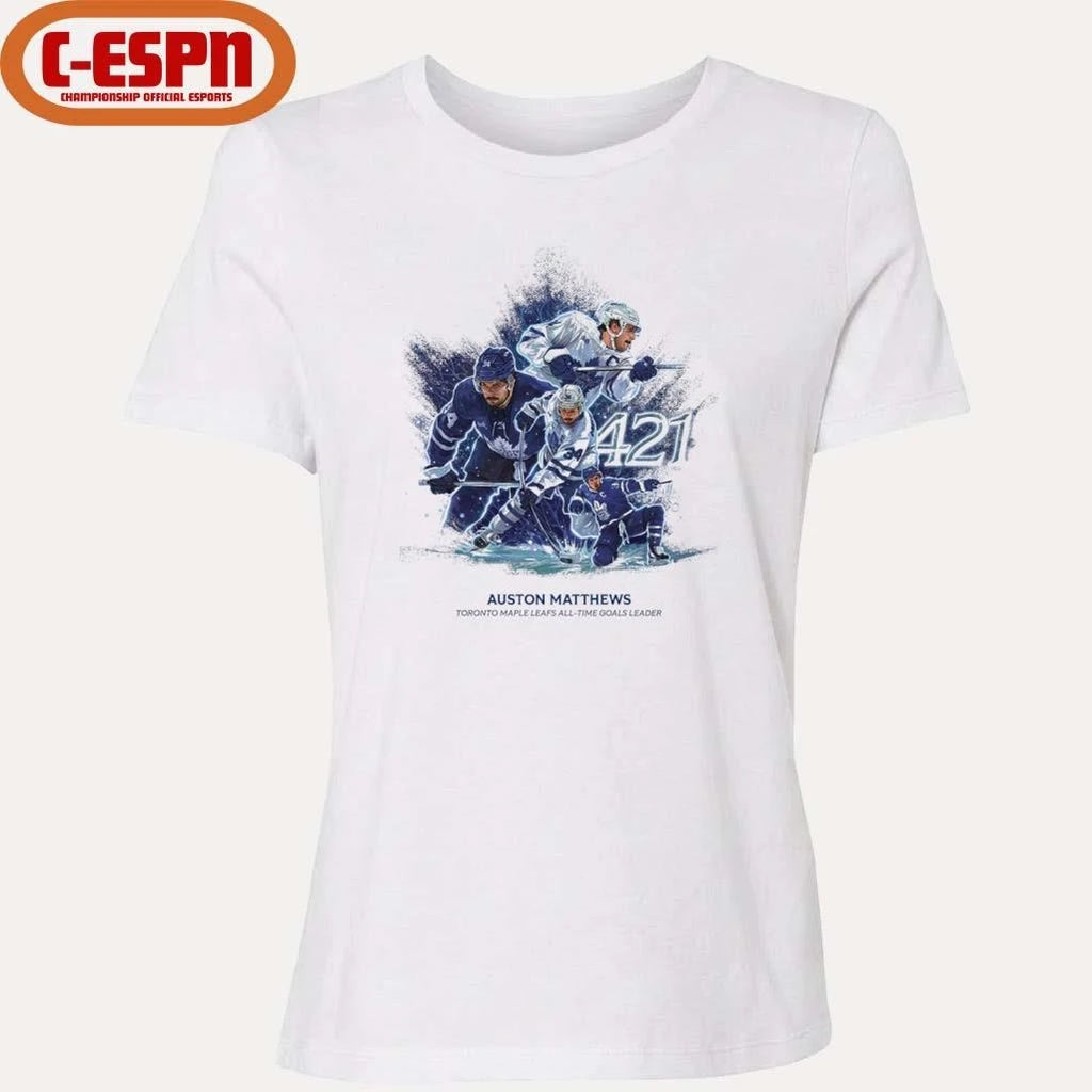 Official Auston Matthews 421 Career Goal All-Time Goals Leader T-Shirt