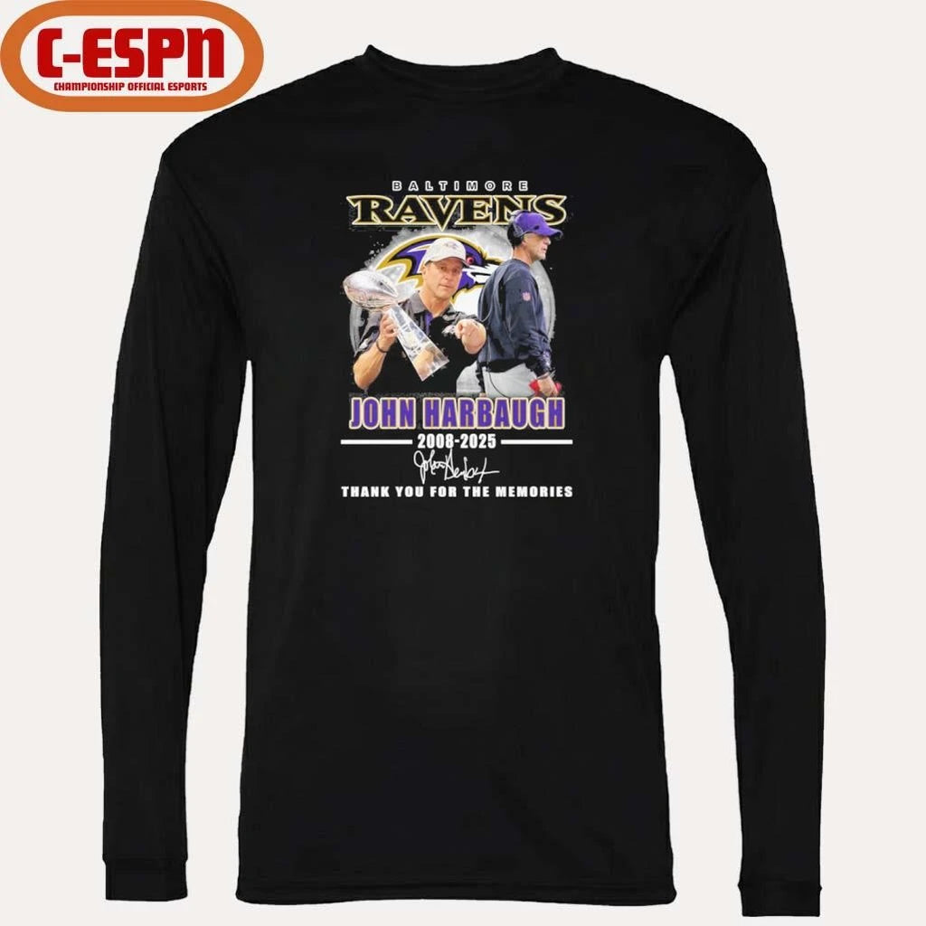 Official Baltimore Ravens John Harbaugh 2008-2025 Thank You Coach Shirt
