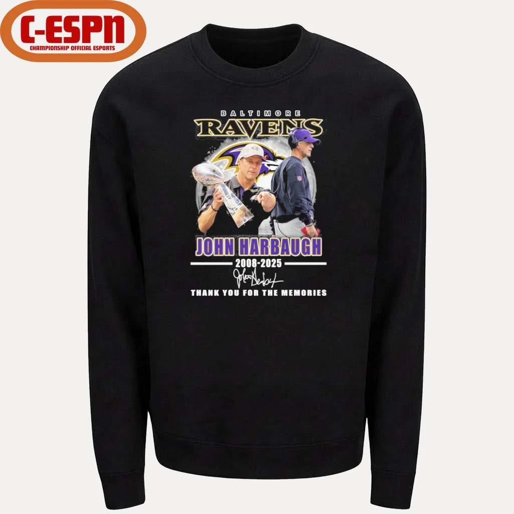 Official Baltimore Ravens John Harbaugh 2008-2025 Thank You Coach Shirt