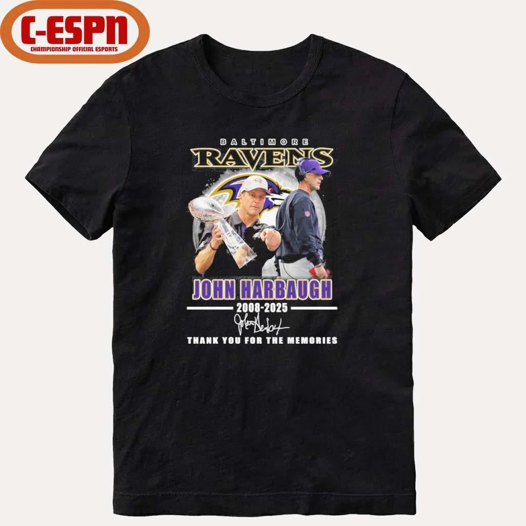 Official Baltimore Ravens John Harbaugh 2008-2025 Thank You Coach Shirt