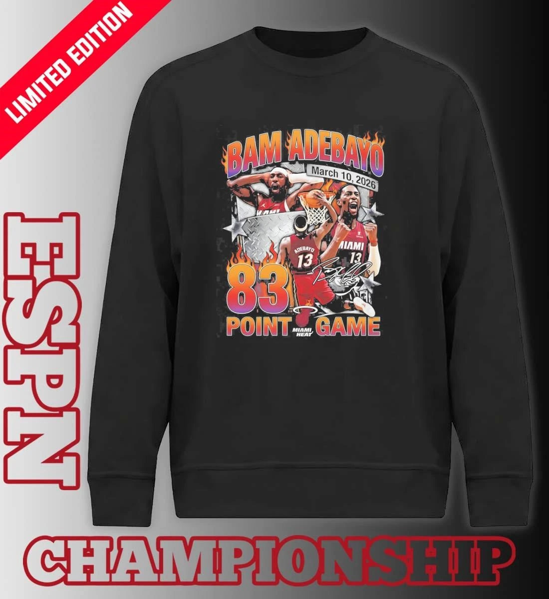 Official Bam Adebayo Miami Heat 83 Point Game March 10, 2026 Shirt