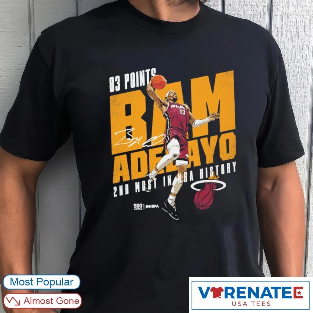 Official Bam Adebayo Miami Heat 83 Points 2nd Most In NBA History Signature T-Shirt