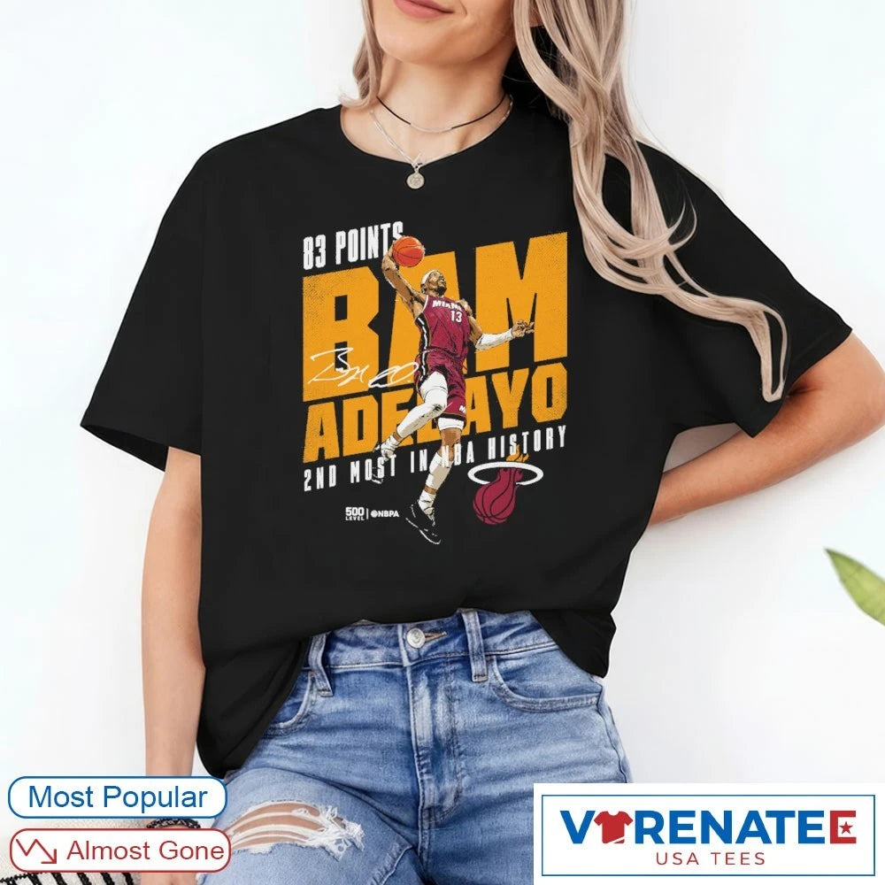 Official Bam Adebayo Miami Heat 83 Points 2nd Most In NBA History Signature T-Shirt