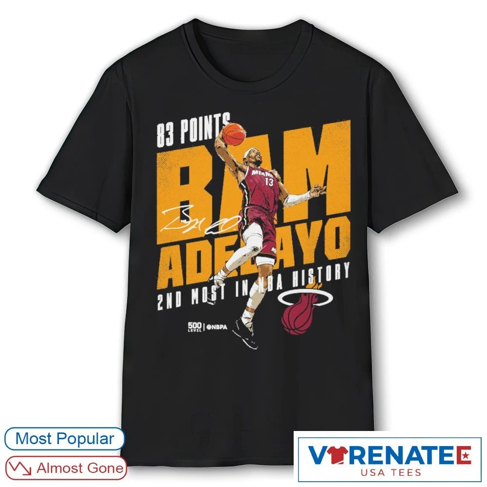 Official Bam Adebayo Miami Heat 83 Points 2nd Most In NBA History Signature T-Shirt