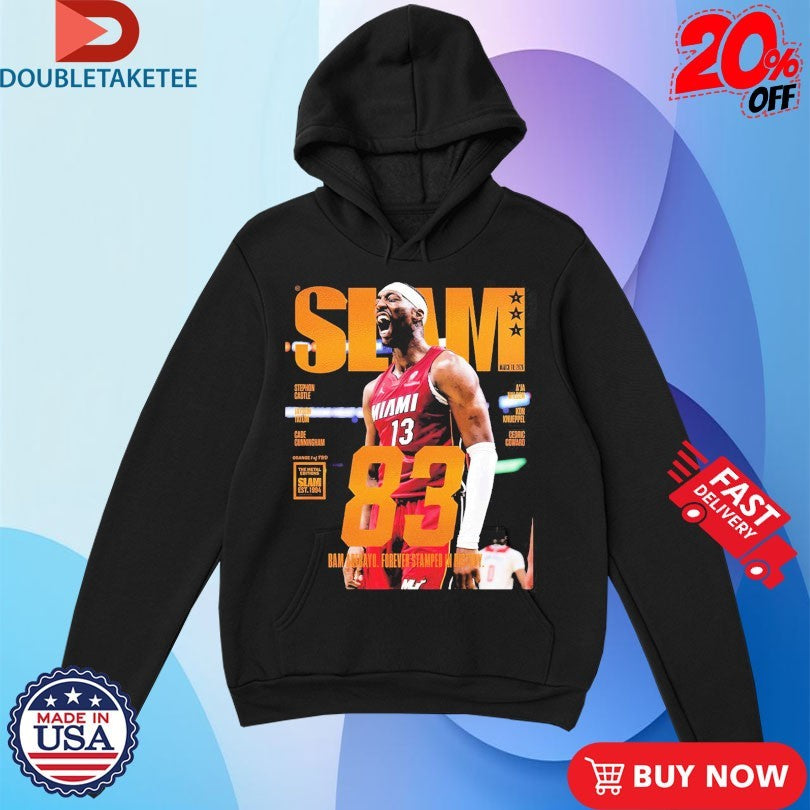 Official Bam Adebayo Miami Heat On The Cover Of Slam 261 83 Points Forever Stamped In History Orange Metal Shirts