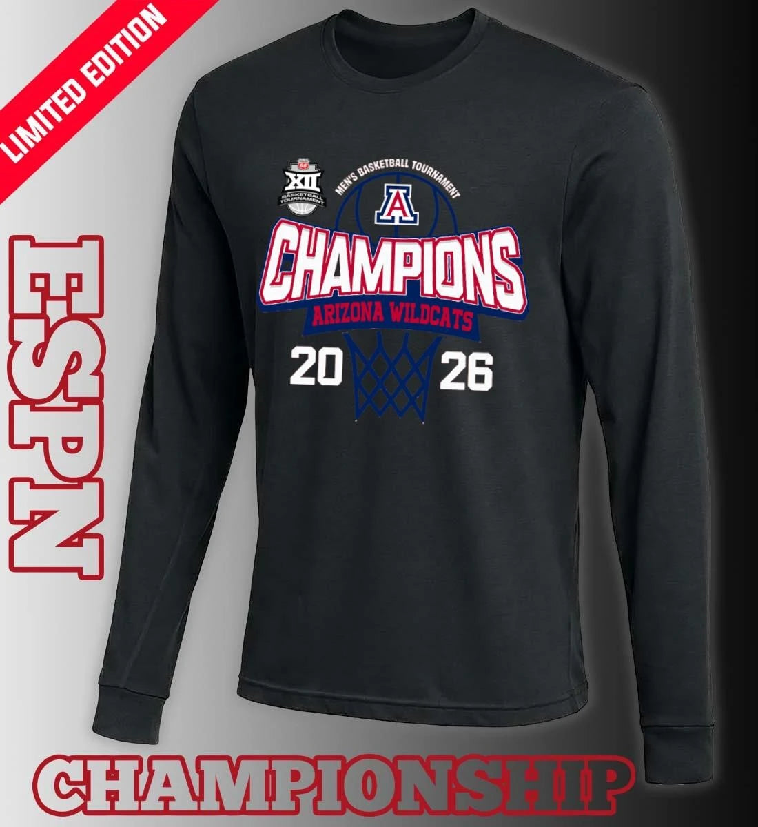 Official Big 12 Conference Men’s Basketball Tournament 2026 Champions Arizona Wildcats T-Shirt