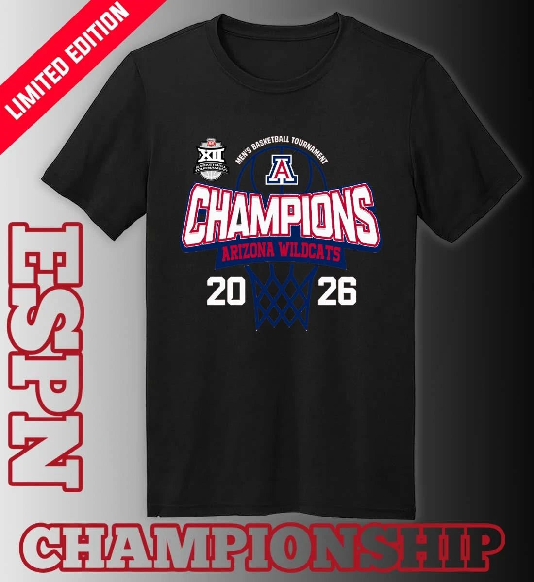 Official Big 12 Conference Men’s Basketball Tournament 2026 Champions Arizona Wildcats T-Shirt