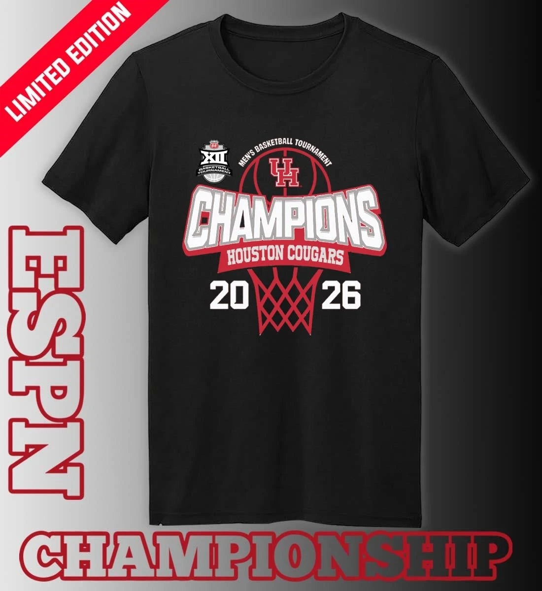 Official Big 12 Conference Men’s Basketball Tournament 2026 Champions Houston Cougars T-Shirt