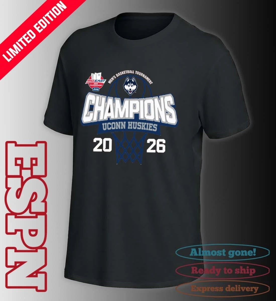 Official Big East Men’s Basketball Tournament 2026 Champions Uconn Huskies T-Shirt