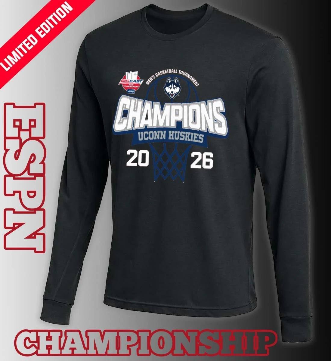 Official Big East Men’s Basketball Tournament 2026 Champions Uconn Huskies T-Shirt