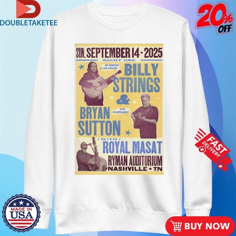 Official Billy Strings And Bryan Sutton 9.14.2025 Nashville TN Royal Masat Guitar Shirts