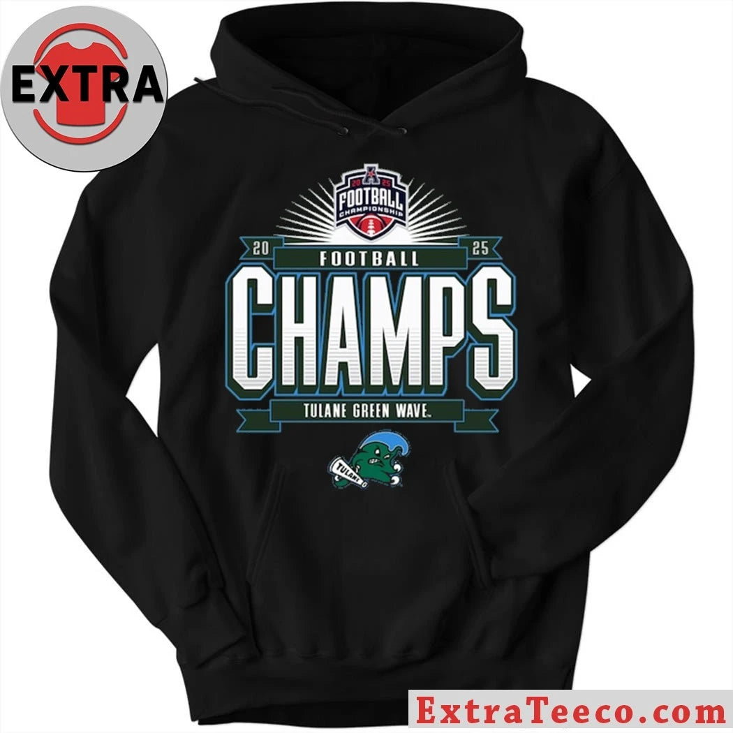 Official Blue 84 Green Tulane Green Wave 2025 The American Football Champions Logo T-Shirt