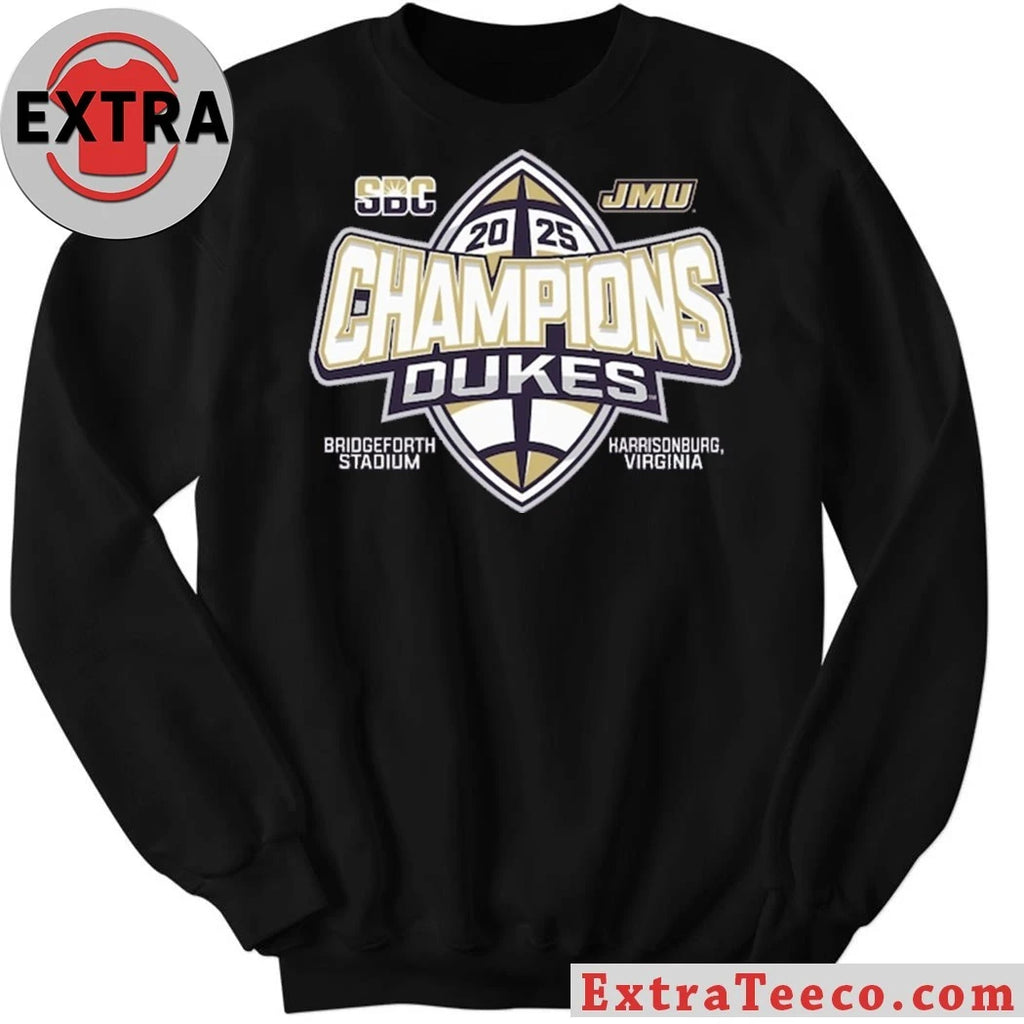 Official Blue 84 Purple James Madison Dukes 2025 Sun Belt Football Champions Logo T-Shirt